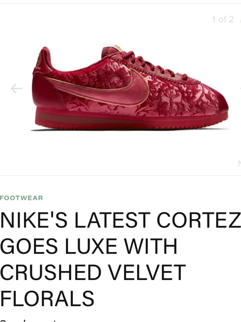 Nike Classic Cortez Floral Crushed Velvet with Gold Hardware Low Profile Red 10 - Picture 16 of 16